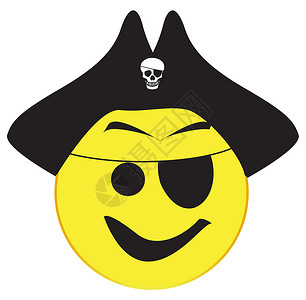 带着帽子笑脸按钮的海盗孤立艺术颅骨情感草图艺术品漫画黄色卡通片眼睛绘画背景图片