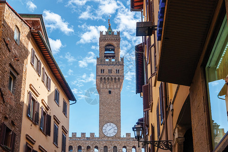 意大利佛罗伦萨市政厅是罗姆人聚众堡垒宫的宫殿城堡建筑博物馆文化艺术雕塑蓝色纪念碑旅游背景图片