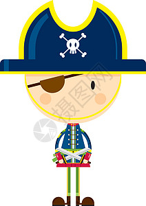 船长帽可爱的卡通眼罩海盗船长颅骨卡通片水手队长交叉骨海盗帽弯刀骷髅插画