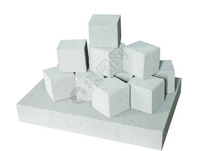 在白色隔绝的轻量级建筑砖 白色隔离的轻质泡沫石膏块工作灰色水泥高压石工石头技术材料工业充气背景图片