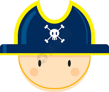 船长帽卡通海盗船长 Fac海盗帽卡通片骷髅水手交叉骨颅骨队长插画