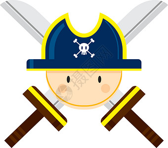 海盗牛角骷髅卡通海盗船长用剑设计图片
