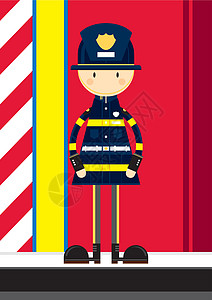 可爱的卡通消防员头盔职业徽章工作服务卡通片背景