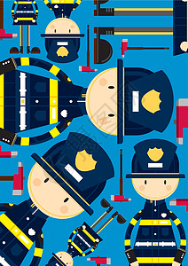 可爱的卡通消防员模式徽章职业斧头工作头盔卡通片服务背景图片