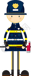 可爱的卡通消防员头盔职业徽章斧头卡通片工作服务背景图片