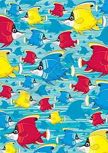 鱼纹的素材卡通热带鱼模式卡通片海洋海洋生物鱼纹游泳插画