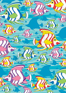 卡通热带鱼模式海洋生物鱼纹海洋卡通片游泳背景图片