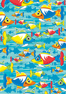 卡通热带鱼模式鱼纹海洋游泳海洋生物卡通片背景图片