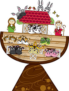卡通诺亚方舟与动物狮子彩虹蝴蝶奶牛历史宗教斑马卡通片圣经背景图片