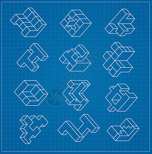 抽象的三维幼崽盒子几何学艺术建造长方形技术插图等距创造力正方形背景图片
