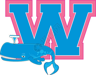 W 代表鲸鱼英语意义卡通海上生活学习教育字母动物背景图片