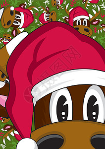 圣诞节圣诞老人 Reindee鹿角卡通片手套雪花背景图片