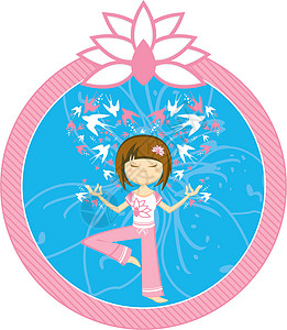 燕子卡通瑜伽女孩背景图片