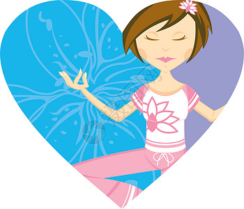 瑜伽特写可爱的心瑜伽女孩 Flowe插画