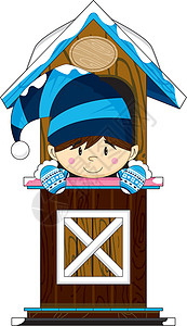 圣诞节帽子小屋卡通圣诞 El小屋羊毛帽精灵帽子雪花手杖糖果卡通片插图插画