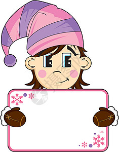 卡通圣诞精灵与 Sig卡通片羊毛帽插图帽子雪花背景图片