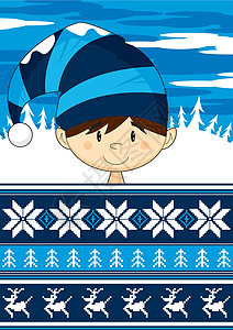 卡通圣诞 El羊毛帽驯鹿帽子雪花精灵插图卡通片背景图片