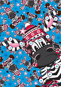 可爱的卡通羊毛帽斑马图案动物星星手套斑马纹背景图片