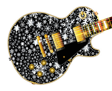 圣诞雪花吉他艺术下雪标准插图摇滚乐艺术品脖子绘画乐器蓝调背景图片