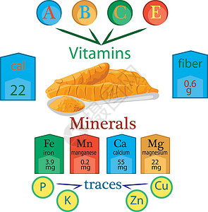 一勺莲心一勺姜黄粉矢量图中维生素和矿物质的化合物插画