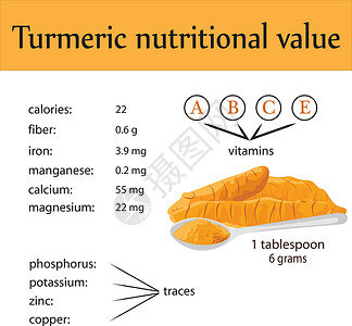 酸辣蕨根粉一勺姜黄粉中的矿物质化合物插画