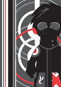 酷奇标志剪影中的酷 Mod 男孩大衣联盟标志文化太阳镜信念领带圆形插图插画