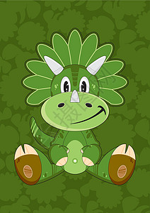 可爱的卡通三角龙恐龙草食性插图卡通片牛角背景图片
