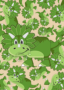 可爱的卡通三角龙恐龙卡通片牛角草食性插图背景图片