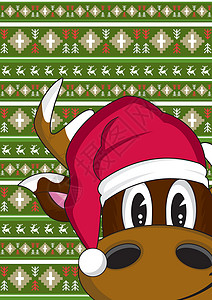 可爱的卡通圣诞老人 Reindee雪花卡通片鹿角插图驯鹿背景图片