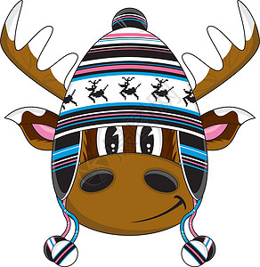 卡通羊毛帽 Reindee鹿角驯鹿插图背景图片