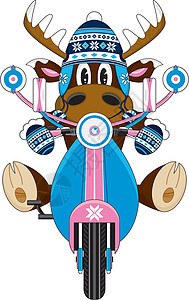 鹿角帽Scoote 上的圣诞驯鹿摩托车插图鹿角羊毛帽手套插画