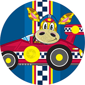 可爱的卡通赛车长颈鹿赛车手印花动物轮子运动跑车微笑司机背景图片