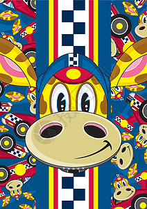卡通赛车长颈鹿 Patter轮子司机微笑动物印花跑车赛车手运动背景图片