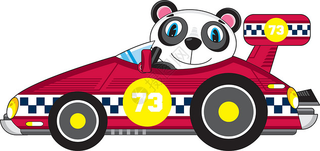 卡通赛车熊猫大熊猫赛车手跑车动物司机微笑轮子运动背景图片