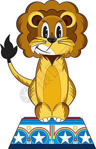 Podiu 上的可爱卡通狮子大猫插图鬃毛丛林胡须讲台动物背景图片