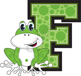 F 代表青蛙学习字母教育卡通两栖英语卡通片动物意义背景图片