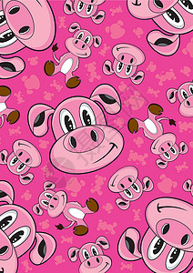可爱的卡通猪模式动物家畜农家院图案插图背景图片