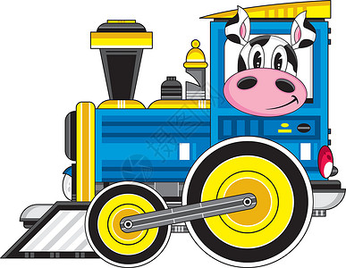 卡通牛和蒸汽火车背景图片