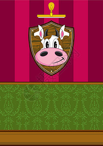 可爱的卡通奶牛牌匾农场动物农家院家畜奖杯座背景图片