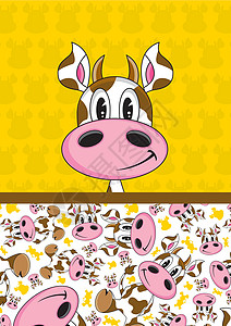 可爱的卡通牛模式农场牛纹农家院家畜插图奶牛动物背景图片