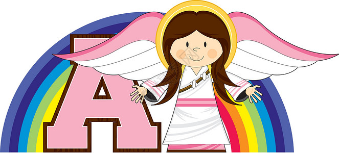 彩虹翅膀A代表Ange光环字母宗教教育代表天使语言插图精神学习翅膀设计图片