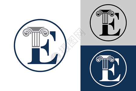 专栏设计字母E和法律支柱标志设计专栏标志矢量模板字母法律支柱标志矢量图标插画