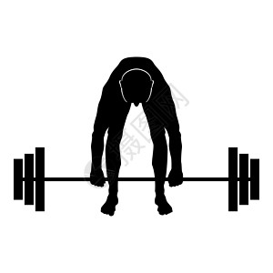 肌肉男举重运动员做举重杠铃运动员举重剪影图标黑色它制作图案插画