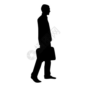 拿着公文包的商务人士向前走 男人手里拿着商务包图标黑色图案插画