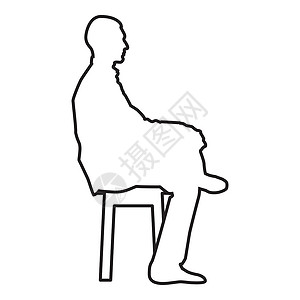 轮廓专业的男子坐姿 年轻人坐在椅子上 腿抛出轮廓图标黑色插图轮廓插画