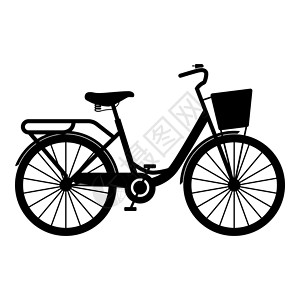 时髦的巡洋舰带篮子的女式自行车 女式沙滩巡洋舰自行车 老式自行车篮子女士道路巡航图标黑色矢量插图平面样式 imag插画