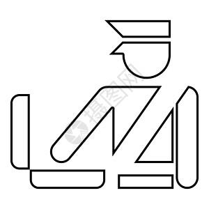 海关标志边境管制概念海关官员托运行李详细行李管制行李管制标志图标黑色轮廓矢量图平面样式图像插画