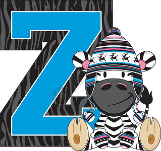 Z代表斑马学习驯鹿教育插图字母卡通羊毛帽动物意义手套背景图片