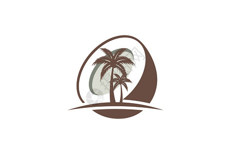 异国坚果椰子树标志设计自然产品椰子油标志标签插图椰子食物情调标识异国热带水果坚果插画