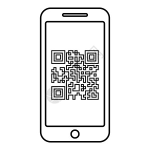 屏幕图标上带有 QR 码的智能手机轮廓黑色矢量插图平面样式图像背景图片